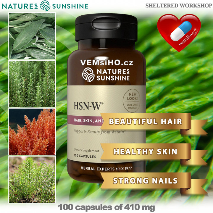 Nature's Sunshine HSN|W | Hair Skin Nails | Woman | KRÁSNÉ VLASY, PLEŤ, NEHTY | 100 kapslí po 410 mg ❤ VEMsiHO.cz ❤ 100% Přírodní doplňky stravy, kosmetika, esenciální oleje