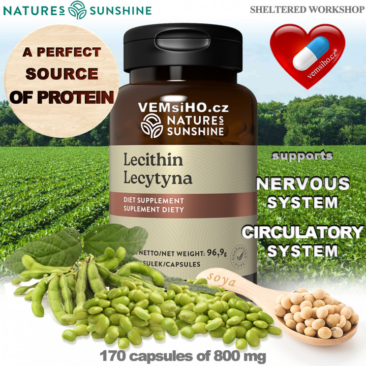 Nature's Sunshine LECITHIN | Soy Lecithin | NERVOUS SYSTEM SUPPORT | 170 capsules of 800 mg ❤ VEMsiHO.cz ❤ 100% Natural food supplements, cosmetics, essential oils