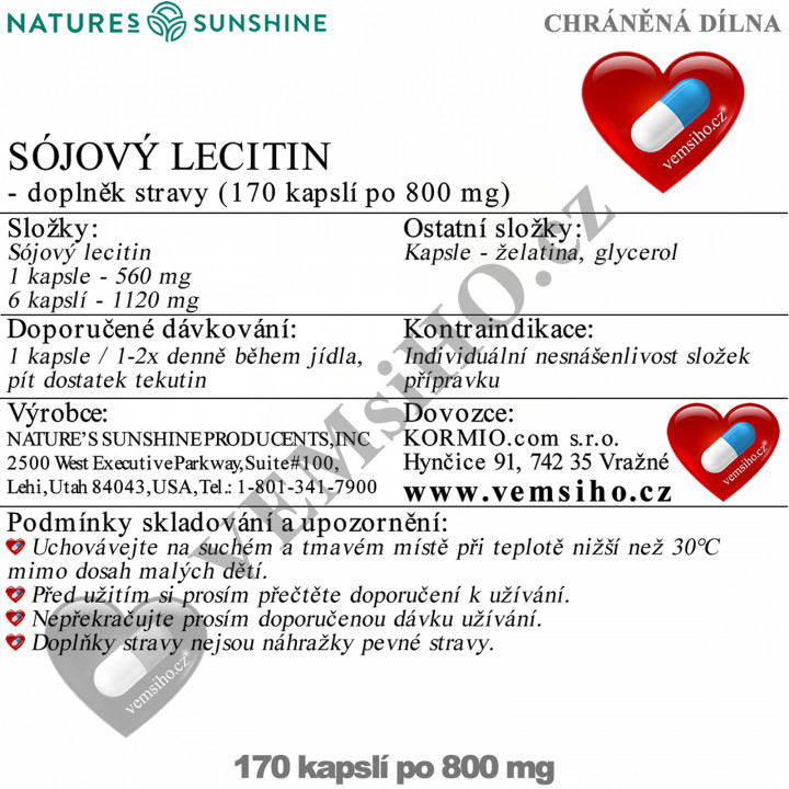 Nature's Sunshine LECITHIN | Soy Lecithin | NERVOUS SYSTEM SUPPORT | 170 capsules of 800 mg ❤ VEMsiHO.cz ❤ 100% Natural food supplements, cosmetics, essential oils