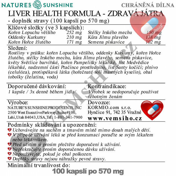 Nature's Sunshine Liver Health Formula | ZDRAVÁ JÁTRA | 100 kapslí po 570 mg ❤ VEMsiHO.cz ❤ 100% Přírodní doplňky stravy, kosmetika, esenciální oleje