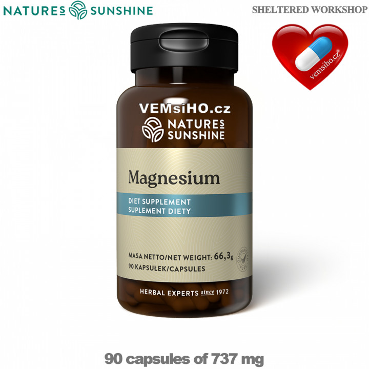 Nature's Sunshine Magnesium | HEALTHY MUSCLES, BONES, TEETH, NERVOUS SYSTEM | 90 capsules of 737 mg ❤ VEMsiHO.cz ❤ 100% Natural food supplements, cosmetics, essential oils