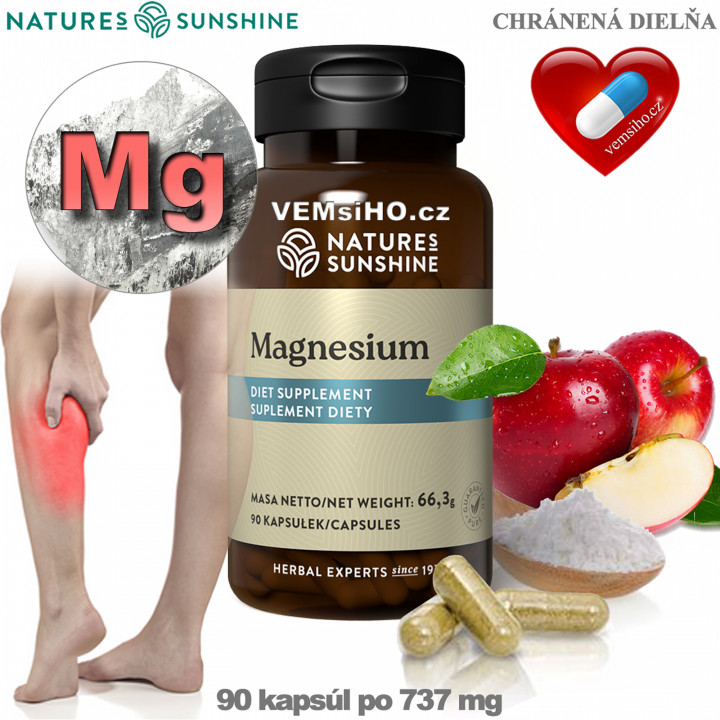 Nature's Sunshine Magnesium | HEALTHY MUSCLES, BONES, TEETH, NERVOUS SYSTEM | 90 capsules of 737 mg ❤ VEMsiHO.cz ❤ 100% Natural food supplements, cosmetics, essential oils