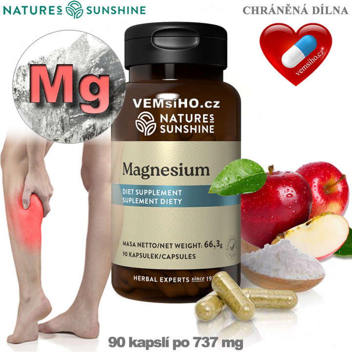 Nature's Sunshine MAGNESIUM | Horčík | ZDRAVÉ SVALY, KOSTI, ZUBY, NERVOVÝ SYSTÉM | 90 kapsúl po 737 mg ❤ VEMsiHO.cz ❤ 100% Prírodné doplnky stravy, kozmetika, esenciálne oleje