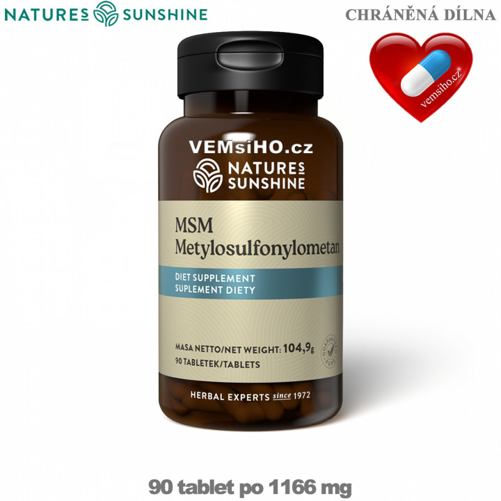 Nature's Sunshine MSM | Metylsulfonylmetan | ORGANICKÁ FORMA SÍRY | 90 tablet po 1166 mg ❤ VEMsiHO.cz ❤ 100% Přírodní doplňky stravy, kosmetika, esenciální oleje