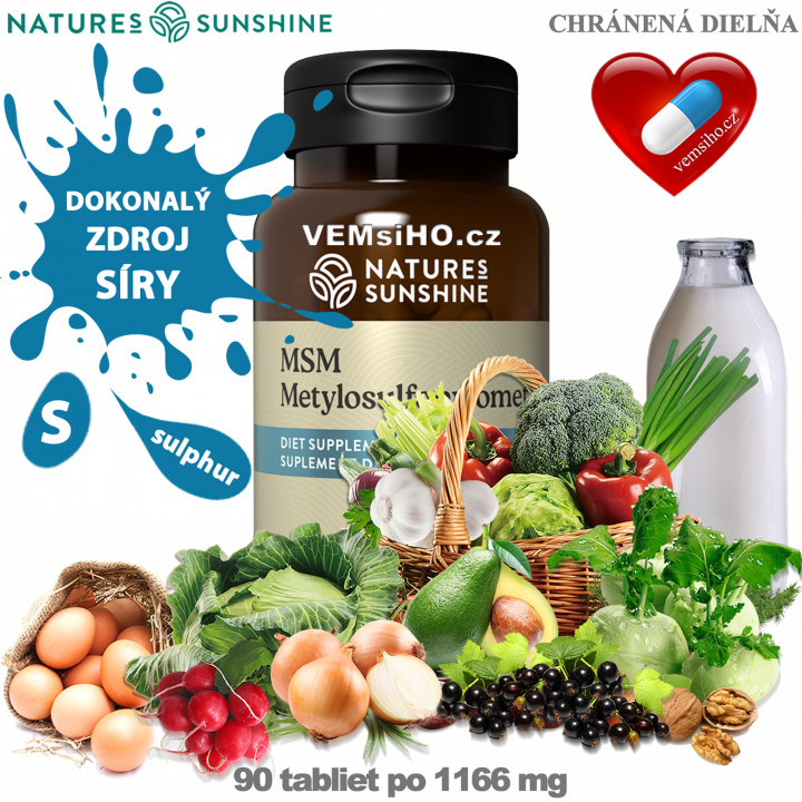 Nature's Sunshine MSM | Metylsulfonylmetan | ORGANICKÁ FORMA SÍRY | 90 tablet po 1166 mg ❤ VEMsiHO.cz ❤ 100% Přírodní doplňky stravy, kosmetika, esenciální oleje