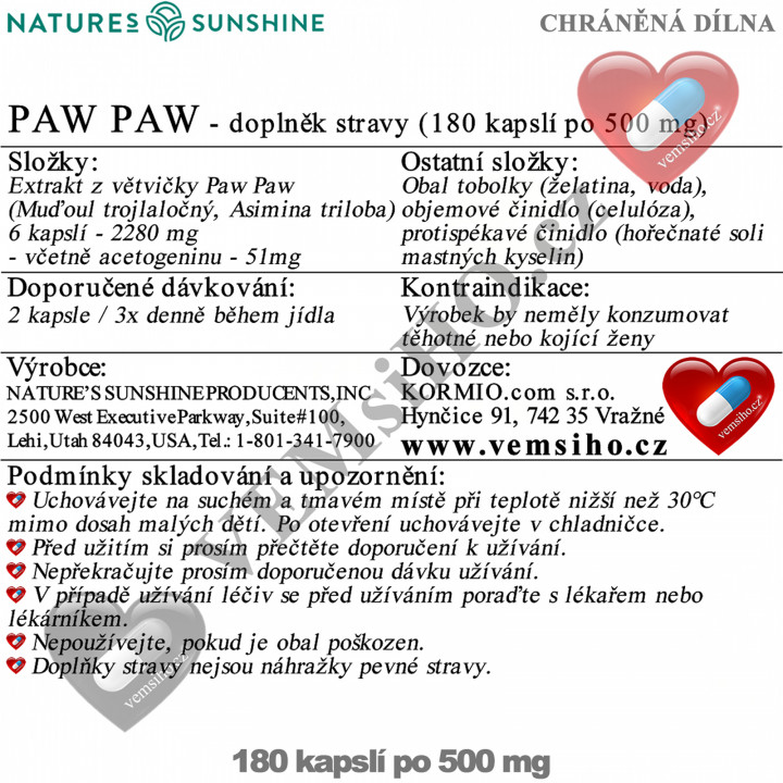 Nature's Sunshine Paw Paw | SILNÁ PODPORA IMUNITY | 180 kapslí po 500 mg ❤ VEMsiHO.cz ❤ 100% Přírodní doplňky stravy, kosmetika, esenciální oleje