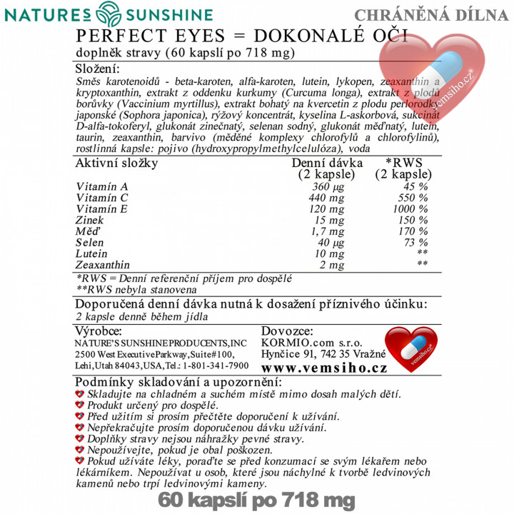 Nature's Sunshine Perfect Eyes | HEALTHY EYES | 60 capsules of 718 mg ❤ VEMsiHO.cz ❤ 100% Natural food supplements, cosmetics, essential oils