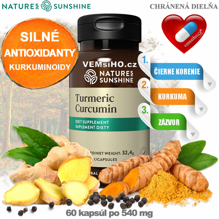 Nature's Sunshine TURMERIC CURCUMIN | Kurkuma Kurkumin | NEJSILNĚJŠÍ ANTIOXIDANT | 60 kapslí po 540 mg ❤ VEMsiHO.cz ❤ 100% Přírodní doplňky stravy, kosmetika, esenciální oleje