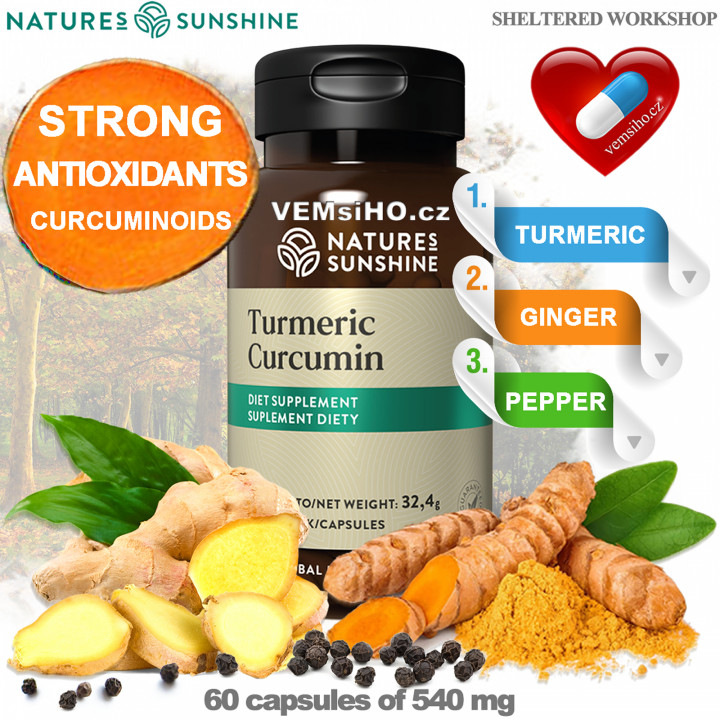 Nature's Sunshine TURMERIC CURCUMIN | Kurkuma Kurkumín | NAJSILNEJŠÍ ANTIOXIDANT | 60 kapsúl po 540 mg ❤ VEMsiHO.cz ❤ 100% Prírodné doplnky stravy, kozmetika, esenciálne oleje