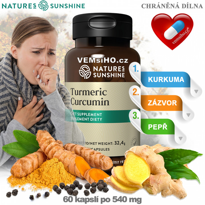 Nature's Sunshine TURMERIC CURCUMIN | Kurkuma Kurkumin | NEJSILNĚJŠÍ ANTIOXIDANT | 60 kapslí po 540 mg ❤ VEMsiHO.cz ❤ 100% Přírodní doplňky stravy, kosmetika, esenciální oleje