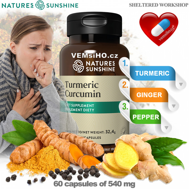 Nature's Sunshine TURMERIC CURCUMIN | Kurkuma Kurkumin | NEJSILNĚJŠÍ ANTIOXIDANT | 60 kapslí po 540 mg ❤ VEMsiHO.cz ❤ 100% Přírodní doplňky stravy, kosmetika, esenciální oleje