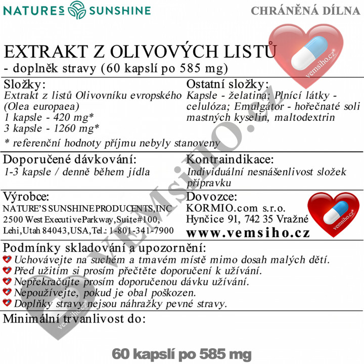 Nature's Sunshine OLIVE LEAF EXTRACT | Extrakt z olivových listov | ODOLNOSŤ ORGANIZMU | 60 kapsúl po 585 mg ❤ VEMsiHO.cz ❤ 100% Prírodné doplnky stravy, kozmetika, esenciálne oleje