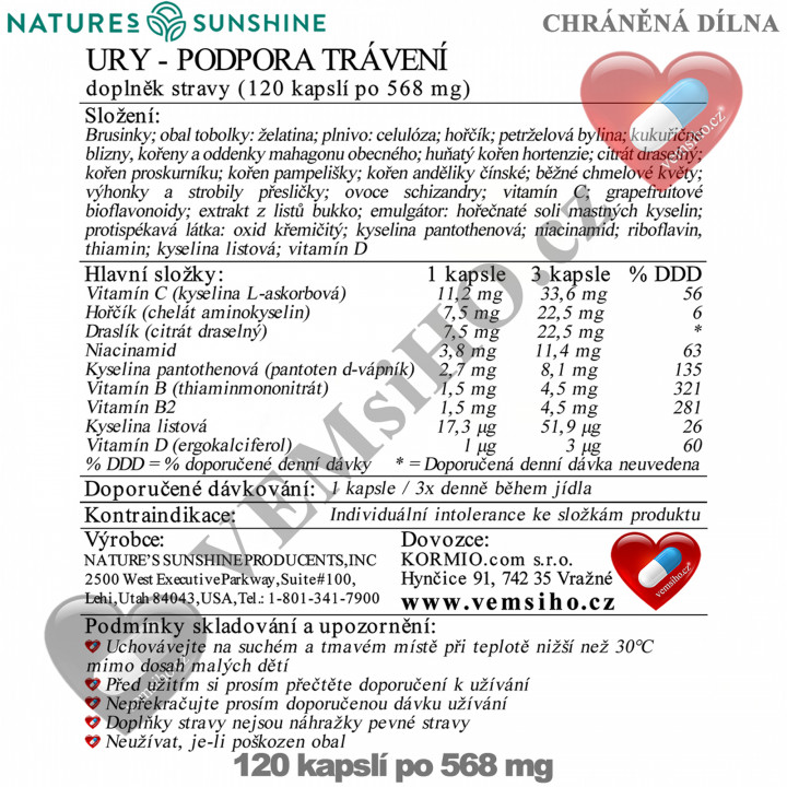 Nature's Sunshine Ury | SUPPORT OF THE KIDNEYS, URINARY TRACT | 120 capsules of 568 mg ❤ VEMsiHO.cz ❤ 100% Natural food supplements, cosmetics, essential oils