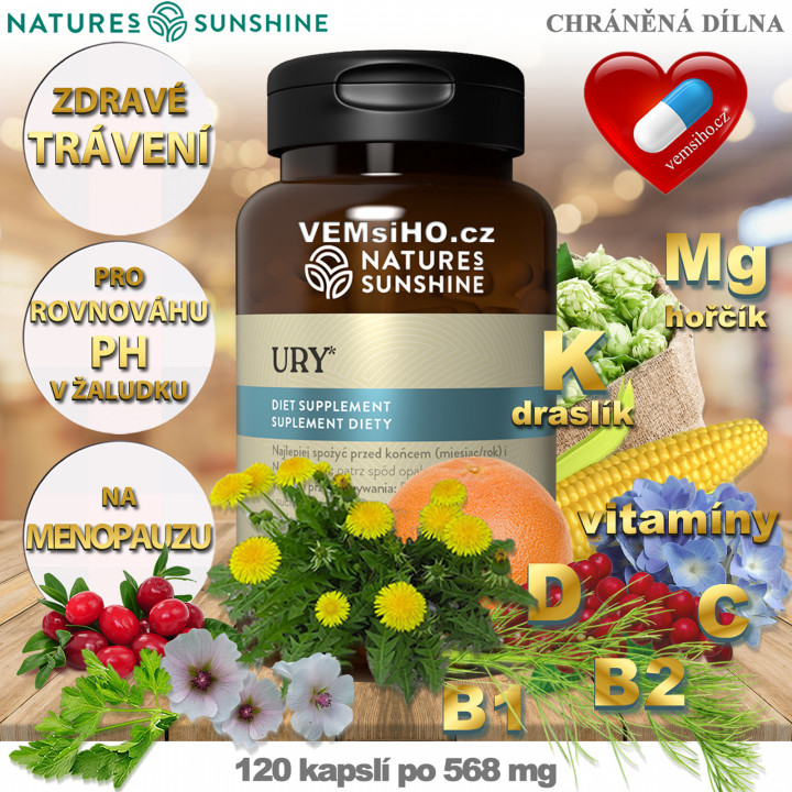 Nature's Sunshine Ury | SUPPORT OF THE KIDNEYS, URINARY TRACT | 120 capsules of 568 mg ❤ VEMsiHO.cz ❤ 100% Natural food supplements, cosmetics, essential oils