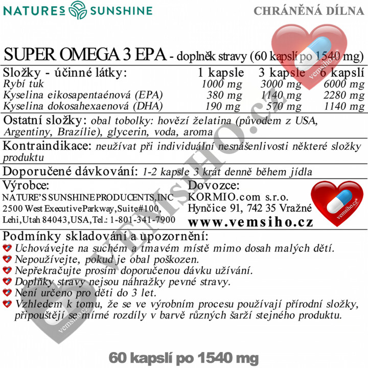 Nature's Sunshine Super Omega 3 EPA | ZDROJ MASTNÝCH KYSELIN EPA, DHA | 60 kapslí po 1540 mg ❤ VEMsiHO.cz ❤ 100% Přírodní doplňky stravy, kosmetika, esenciální oleje