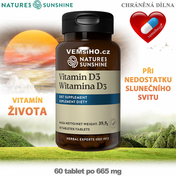 Nature's Sunshine Vitamin D3 | IN THE LACK OF SUNSHINE | 60 tablets of 665 mg ❤ VEMsiHO.cz ❤ 100% Natural food supplements, cosmetics, essential oils