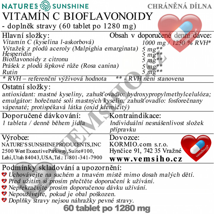 Nature's Sunshine Vitamín C bioflavonoidy | OBRANYSCHOPNOSŤ ORGANIZMU | 60 tabliet po 1280 mg ❤ VEMsiHO.cz ❤ 100% Prírodné doplnky stravy, kozmetika, esenciálne oleje