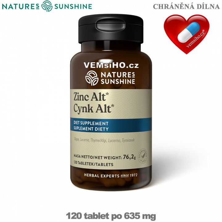 Nature's Sunshine ZINC ALT | Zinok ALT | ZDRAVÁ POKOŽKA, VLASY, NECHTY, KOSTI | 120 tabliet po 635 mg ❤ VEMsiHO.cz ❤ 100% Prírodné doplnky stravy, kozmetika, esenciálne oleje