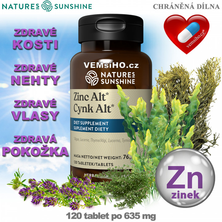 Nature's Sunshine Zinc ALT | Zincum | HEALTHY SKIN, HAIR, NAILS, BONES | 120 tablets of 635 mg ❤ VEMsiHO.cz ❤ 100% Natural food supplements, cosmetics, essential oils