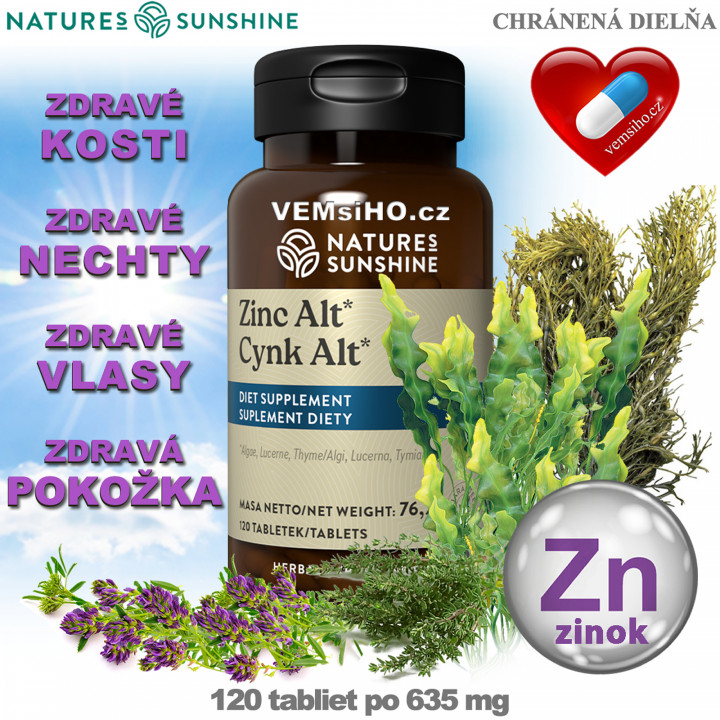 Nature's Sunshine ZINC ALT | Zinek ALT | ZDRAVÁ POKOŽKA, VLASY, NEHTY, KOSTI | 120 tablet po 635 mg ❤ VEMsiHO.cz ❤ 100% Přírodní doplňky stravy, kosmetika, esenciální oleje