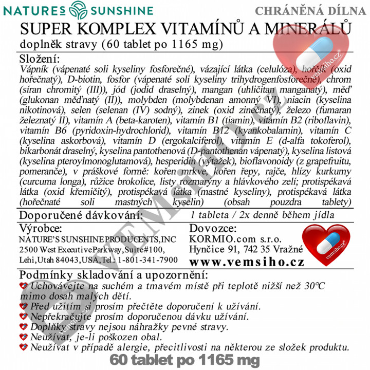 Nature's Sunshine Vitamins and Minerals Super Complex | PATENTED COMPOSITION | 60 tablets of 1165 mg ❤ VEMsiHO.cz ❤ 100% Natural food supplements, cosmetics, essential oils