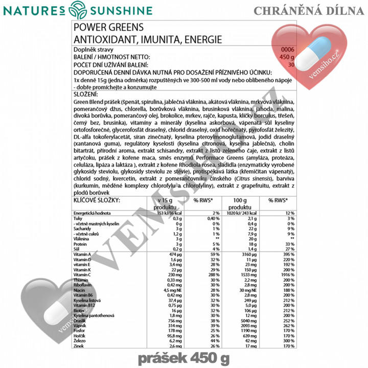 Nature's Sunshine Power Greens | ANTIOXIDANT, IMUNITA, ENERGIA | 450 g ❤ VEMsiHO.cz ❤ 100% Prírodné doplnky stravy, kozmetika, esenciálne oleje