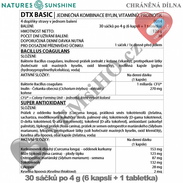 Nature's Sunshine DTX Basics | JEDINEČNÁ KOMBINACE BYLIN, VITAMÍNŮ, PROBIOTIK | 30 sáčků po 4 g ❤ VEMsiHO.cz ❤ 100% Přírodní doplňky stravy, kosmetika, esenciální oleje