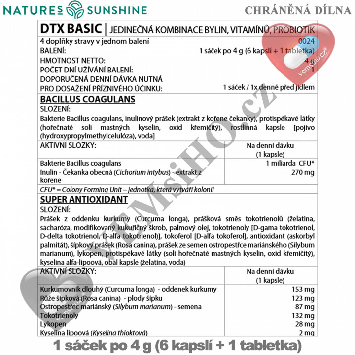 Nature's Sunshine DTX Basics | DETOX | 1 sáček po 4 g (6 kapslí + 1 tabletka) ❤ VEMsiHO.cz ❤ 100% Přírodní doplňky stravy, kosmetika, esenciální oleje