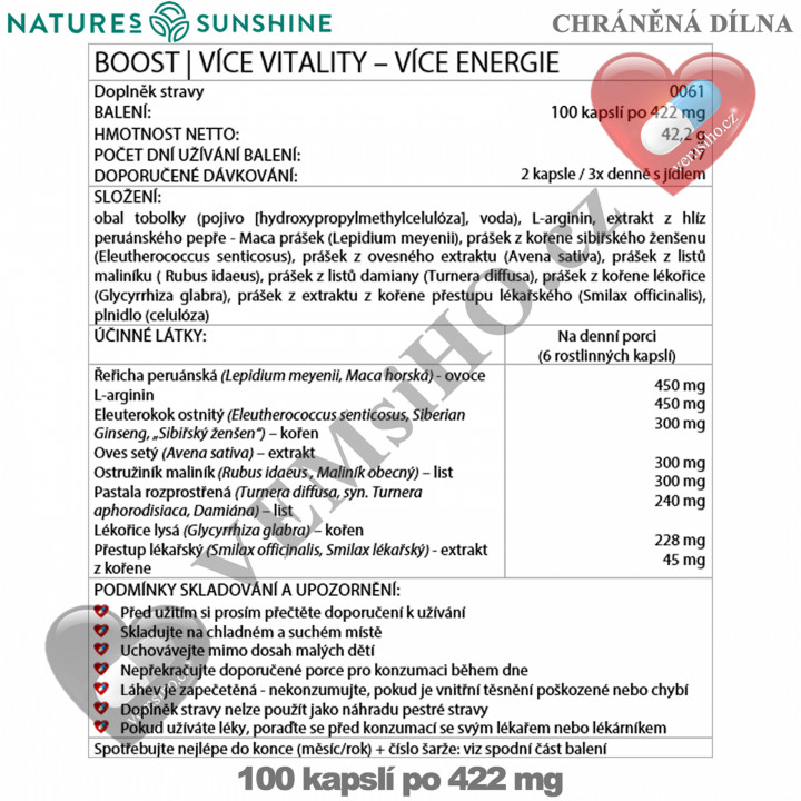 Nature's Sunshine Boost | MORE ENERGY | 100 capsules of 422 mg ❤ VEMsiHO.cz ❤ 100% Natural food supplements, cosmetics, essential oils