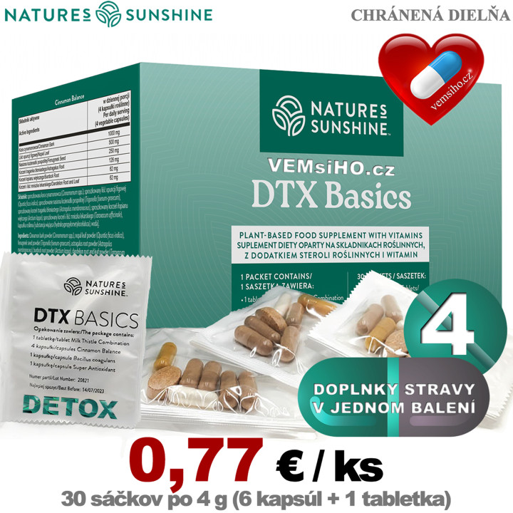 Nature's Sunshine DTX Basics | JEDINEČNÁ KOMBINACE BYLIN, VITAMÍNŮ, PROBIOTIK | 30 sáčků po 4 g ❤ VEMsiHO.cz ❤ 100% Přírodní doplňky stravy, kosmetika, esenciální oleje