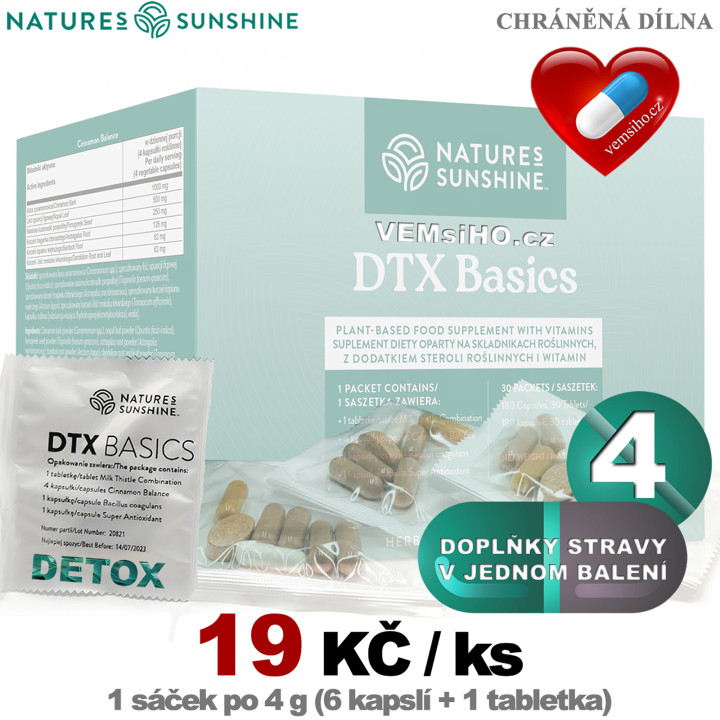 Nature's Sunshine DTX Basics | DETOX | 1 pack of 4 g (6 capsules + 1 tablet) ❤ VEMsiHO.cz ❤ 100% Natural food supplements, cosmetics, essential oils