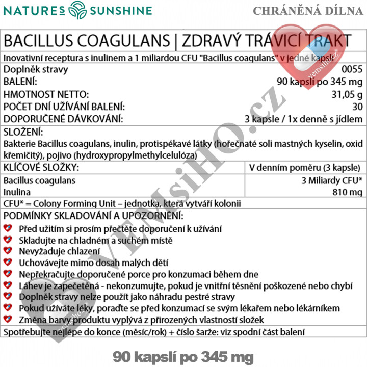 Nature's Sunshine Bacillus Coagulans | ZDRAVÝ TRÁVIACI TRAKT | 90 kapsúl po 345 mg ❤ VEMsiHO.cz ❤ 100% Prírodné doplnky stravy, kozmetika, esenciálne oleje