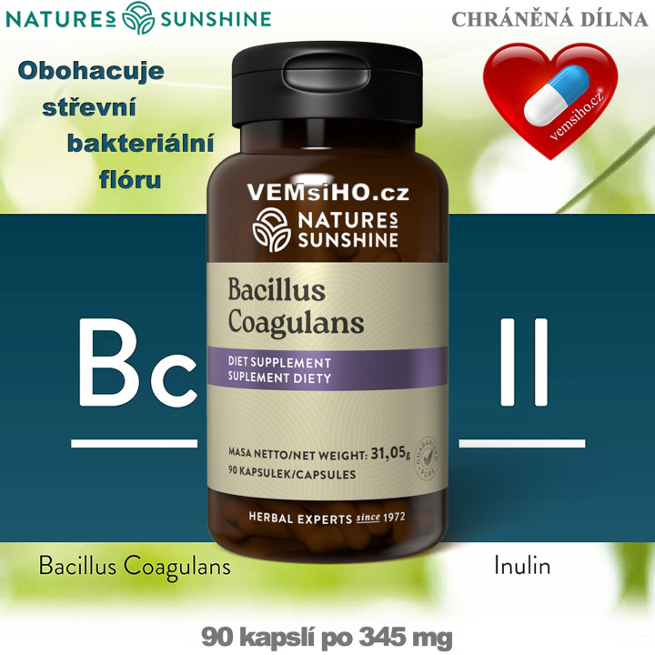 Nature's Sunshine Bacillus Coagulans | HEALTHY DIGESTIVE TRACT | 90 capsules of 345 mg ❤ VEMsiHO.cz ❤ 100% Natural food supplements, cosmetics, essential oils