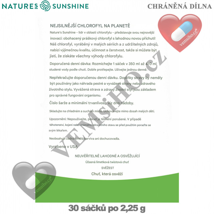Nature's Sunshine CHLOROPHYLL | Chlorofyl | VYLEPŠENÝ KAŽDODENNÍ DETOX | 30 sáčků po 2,25 g ❤ VEMsiHO.cz ❤ 100% Přírodní doplňky stravy, kosmetika, esenciální oleje