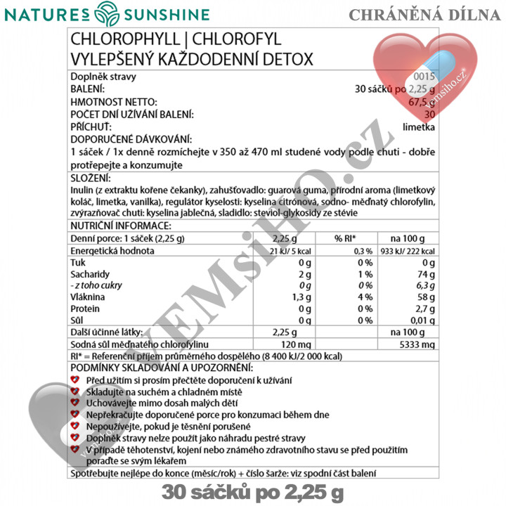 Nature's Sunshine Chlorophyll | IMPROVED DAILY DETOX | 30 packs of 2,25 g ❤ VEMsiHO.cz ❤ 100% Natural food supplements, cosmetics, essential oils