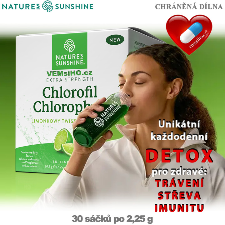 Nature's Sunshine CHLOROPHYLL | Chlorofyl | VYLEPŠENÝ KAŽDODENNÍ DETOX | 30 sáčků po 2,25 g ❤ VEMsiHO.cz ❤ 100% Přírodní doplňky stravy, kosmetika, esenciální oleje