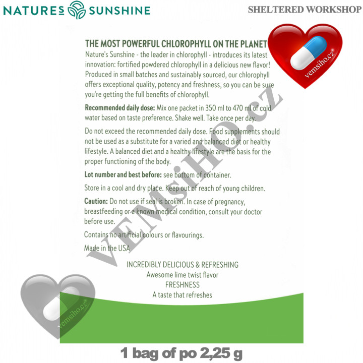 Nature's Sunshine Chlorophyll | NAJSILNEJŠÍ CHLOROFYL NA PLANÉTE | 1 sáčok po 2,25 g ❤ VEMsiHO.cz ❤ 100% Prírodné doplnky stravy, kozmetika, esenciálne oleje