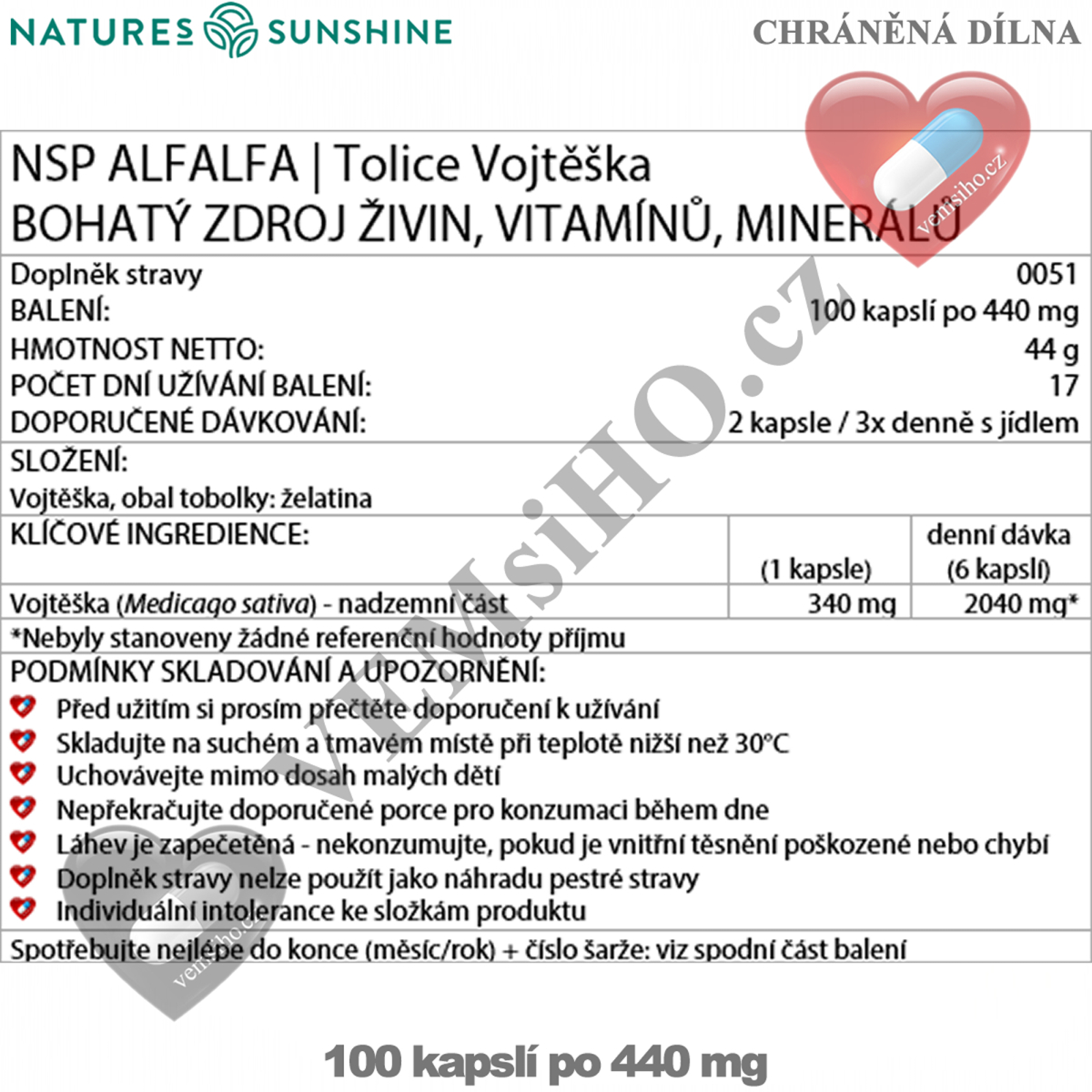 Nature's Sunshine ALFALFA | Lucerna siata | BOHATÝ ZDROJ ŽIVÍN | 100 kapsúl po 440 mg ❤ VEMsiHO.cz ❤ 100% Prírodné doplnky stravy, kozmetika, esenciálne oleje