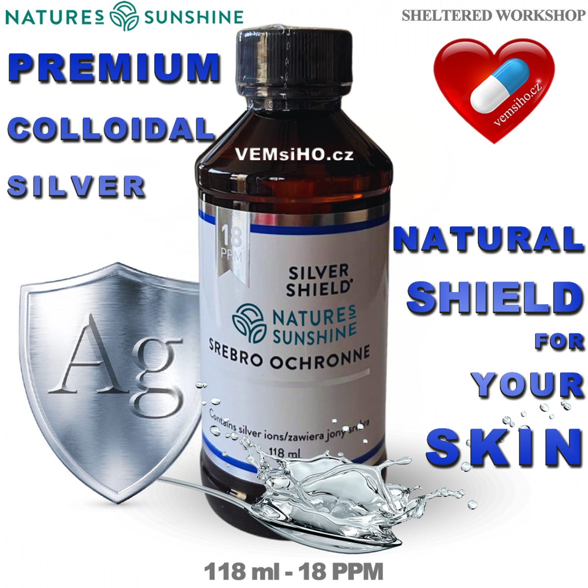 Nature's Sunshine SILVER SHIELD | Koloidní stříbro | PŘÍRODNÍ PODPORA IMUNITY | 118 ml - 18 PPM ❤ VEMsiHO.cz ❤ 100% Přírodní doplňky stravy, kosmetika, esenciální oleje