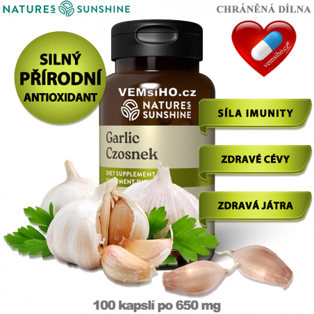 Nature's Sunshine GARLIC | Cesnak | PRÍRODNÁ IMUNITNÁ PODPORA | 100 kapsúl po 650 mg ❤ VEMsiHO.cz ❤ 100% Prírodné doplnky stravy, kozmetika, esenciálne oleje
