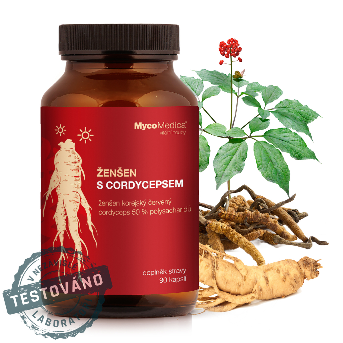 MycoMedica Ženšen&Reishi + Ženšen&Cordyceps | ≥50/✓/x % | 2x90 kapslí