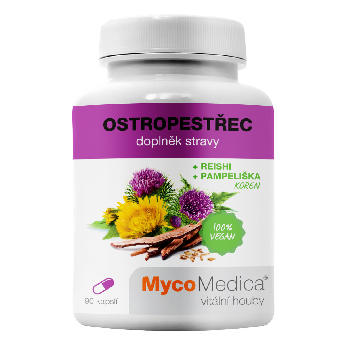 MycoMedica Pestrec mariánsky | ≥30/x/4 % | PEČEŇ + TRÁVENIE + DETOXIKÁCIA | 90 kapsúl