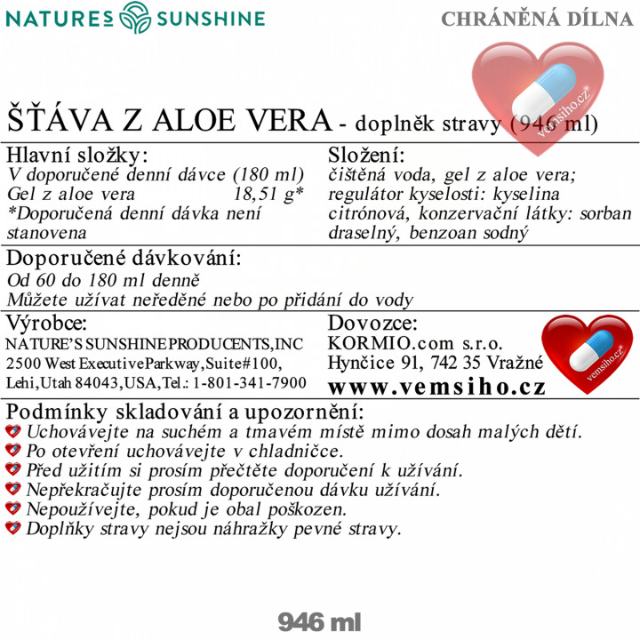 Nature's Sunshine ALOE VERA JUICE | Šťáva z aloe | ZDRAVÉ TRÁVENÍ | 946 ml ❤ VEMsiHO.cz ❤ 100% Přírodní doplňky stravy, kosmetika, esenciální oleje