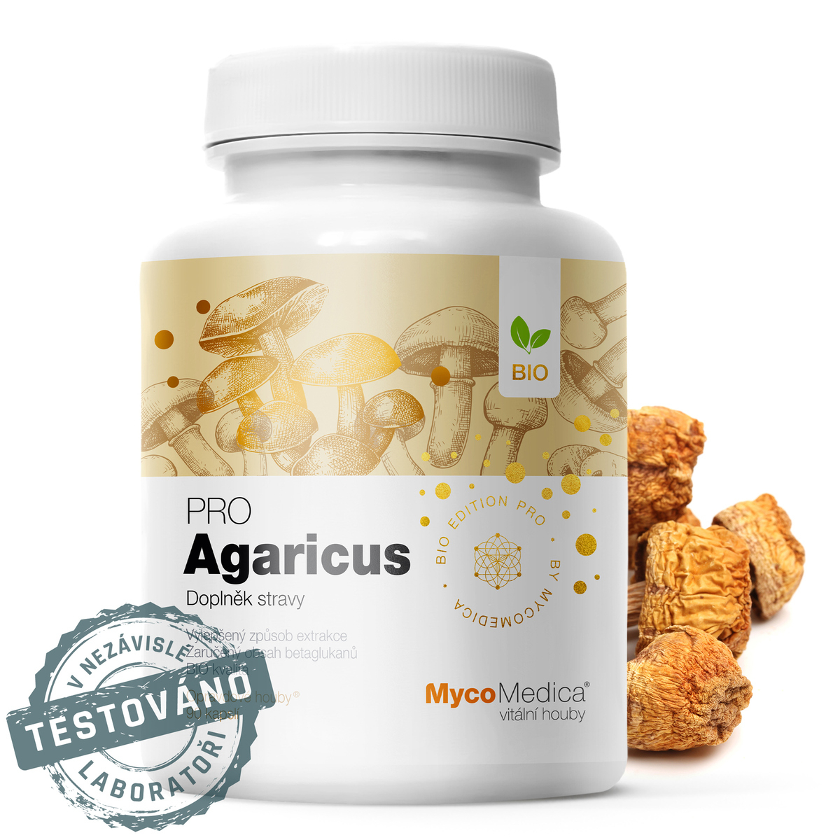 MycoMedica AGARICUS PRO | Šampiňón mandľový | Agaricus blazei Murill | BIO | ≥35/35/x % | 90 kapsúl
