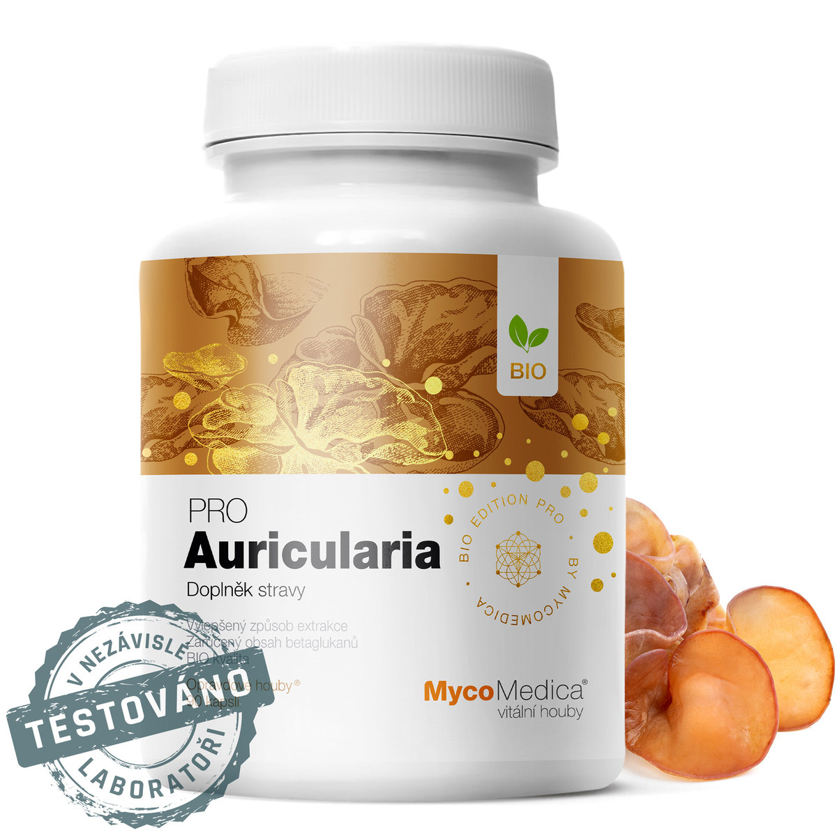 MycoMedica AURICULARIA PRO | Wood ear | Jelly ear | Auricularia polytricha | BIO | ≥30/30/x % | 90 capsules