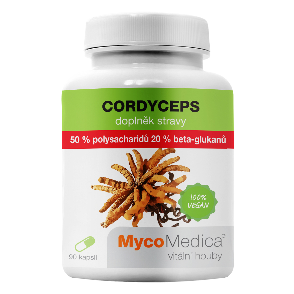MycoMedica CORDYCEPS | Housenice čínská | Ophiocordyceps sinensis | ≥50/20/x % | 90 kapslí