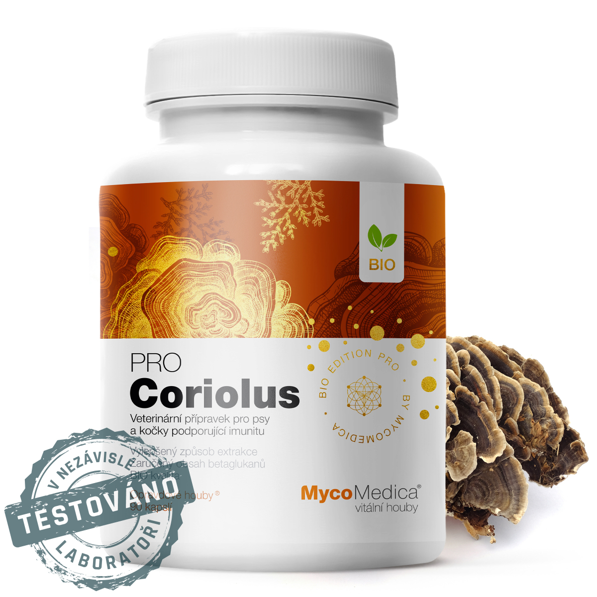 MycoMedica CORIOLUS PRO | Outkovka pestrá | Trametes versicolor | BIO | ≥35/35/x % | 90 kapslí