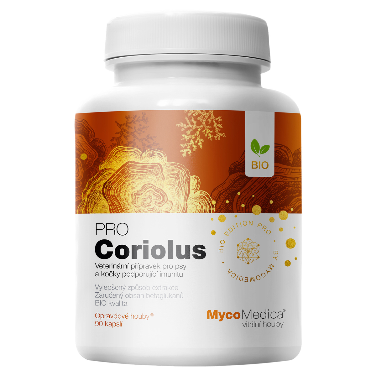 MycoMedica CORIOLUS PRO | Outkovka pestrá | Trametes versicolor | BIO | ≥35/35/x % | 90 kapslí