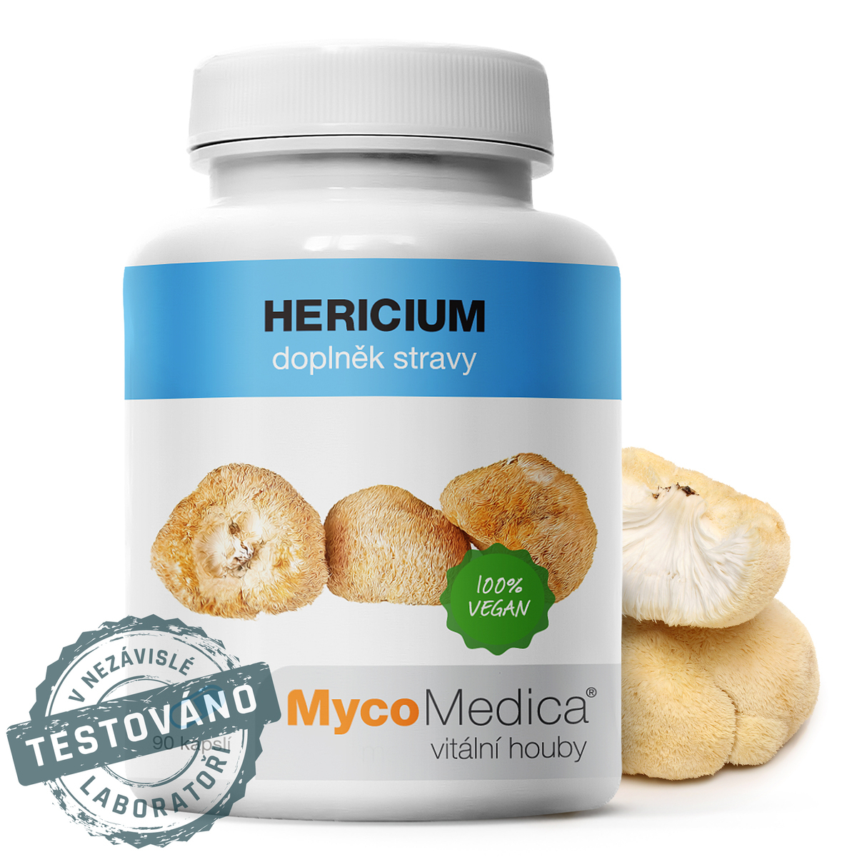 MycoMedica HERICIUM | Lion’s Mane Mushroom | Bearded Hedgehog | Hericium erinaceus | ≥30/✓/✓ % | 90 capsules