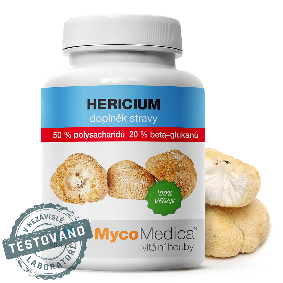 MycoMedica HERICIUM | Lion’s Mane Mushroom | Bearded Hedgehog | Hericium erinaceus | ≥50/20/✓ % | 90 capsules